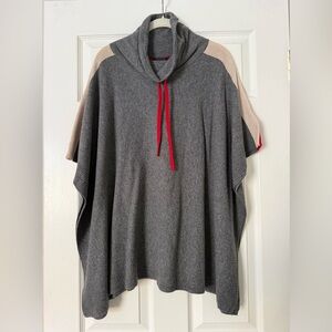 Tahari Charcoal and Cream Poncho with Crimson Accents